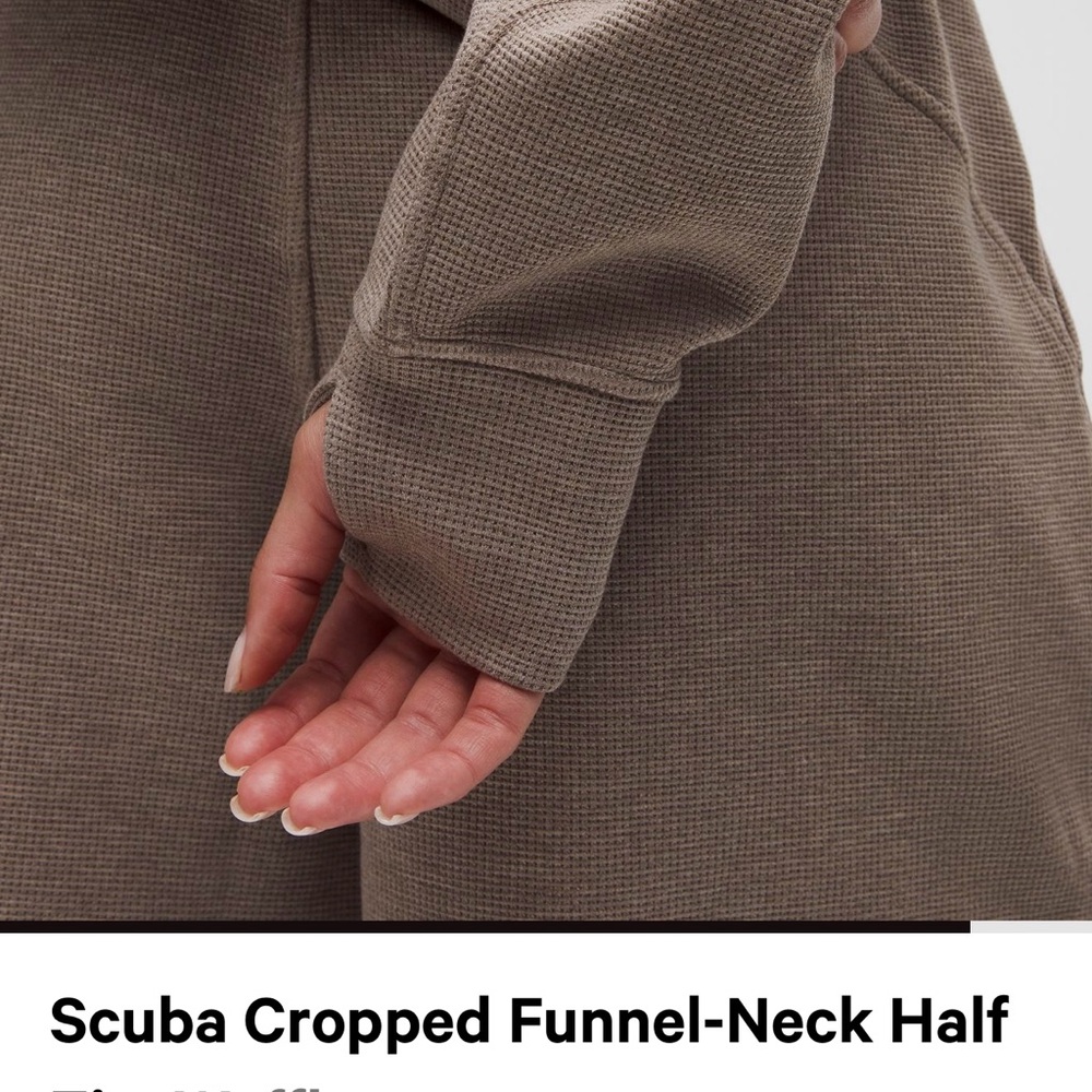 New-Lululemon athletica Scuba Cropped Funnel-Neck Half Zip Sweatshirt - Tan - Picture 6 of 14